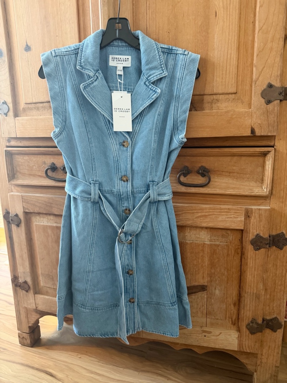 Derek Lam 10 Crosby Denim Shirt Dress NWT Size 0 Belted Light Wash
